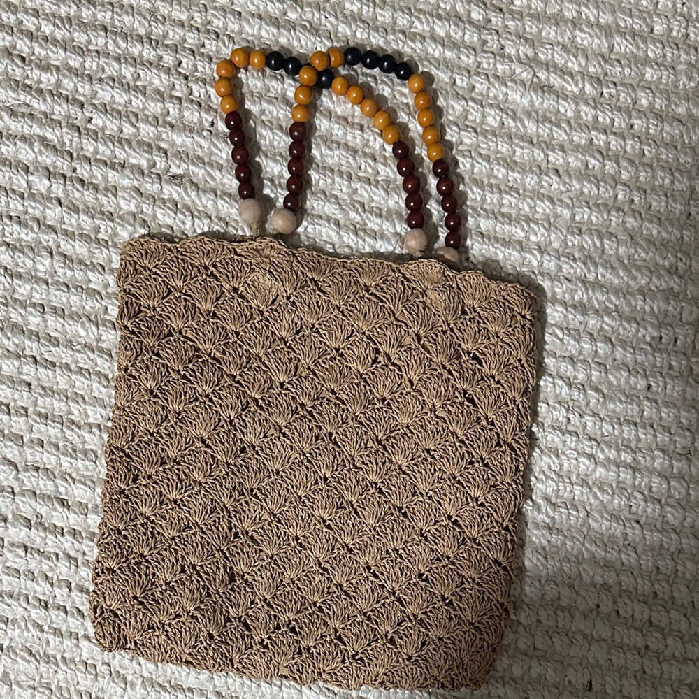 Zara Brown Crochet Tote with Beaded Handles